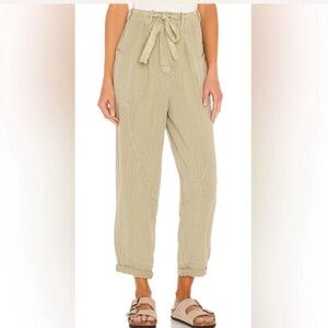 Free People Livin' In the City Seamed Pants in Khaki Linen Cotton Size M
